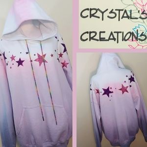 Hand Dip Dyed Hoodie with Rhinestone Strings